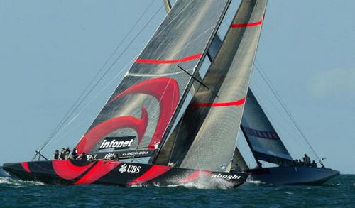 Switzerland's Alinghi Challenege tacks infront of